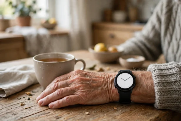 Apple Watch for seniors worn on a wrist at home