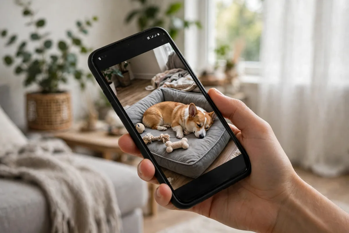 Phone view from an automatic cat feeder with camera