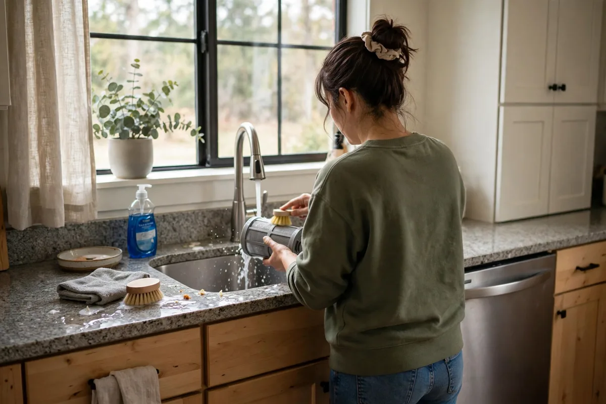 Cleaning a dishwasher filter for the Bosch dishwasher app guide