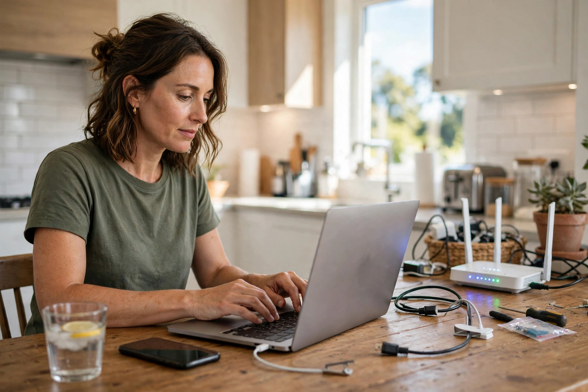 Person typing a new Wi-Fi password on a laptop during router setup