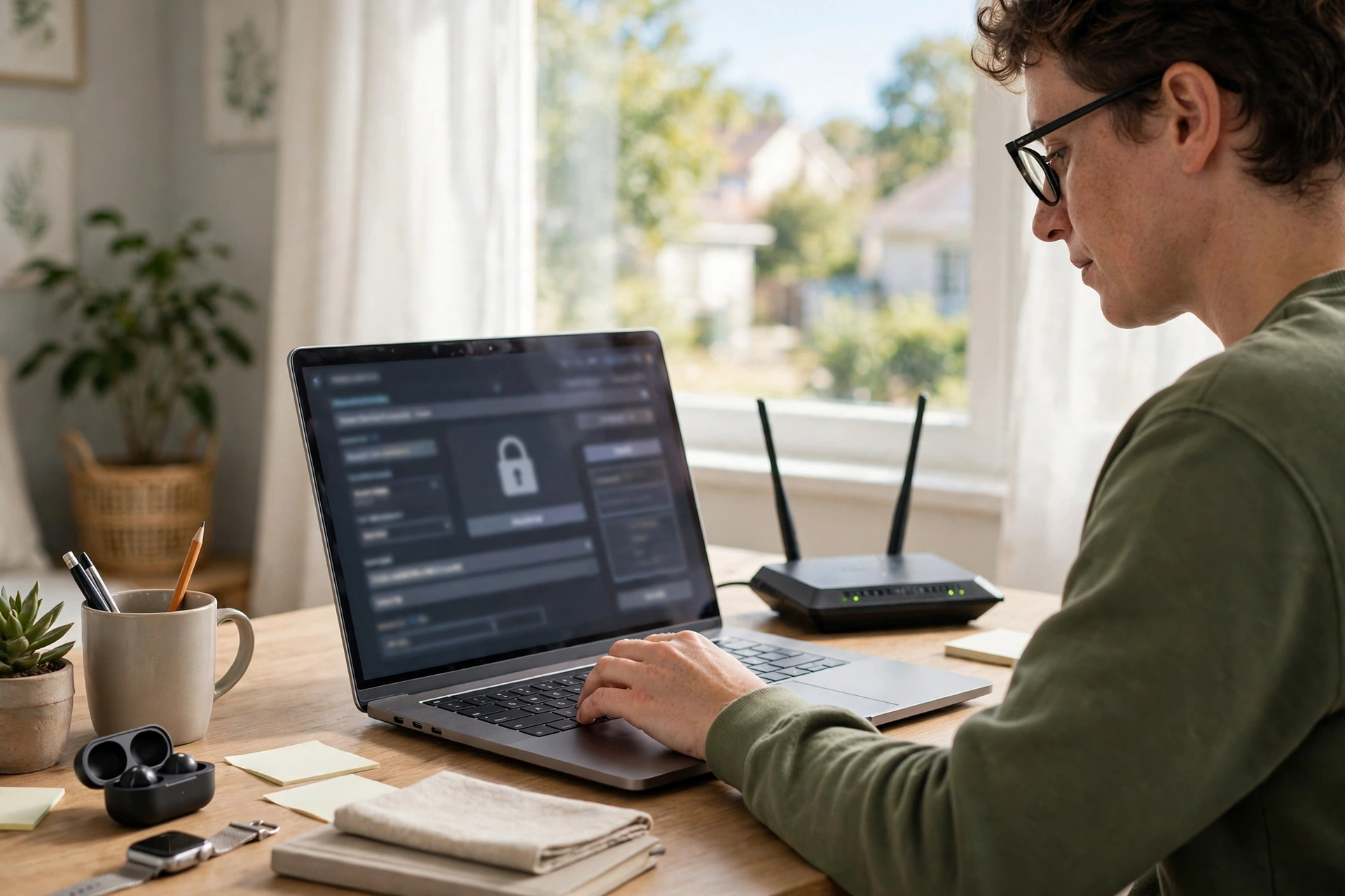 Person changing an admin password on a laptop at home