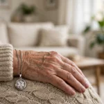 Elderly monitoring system with a motion sensor in a senior living room