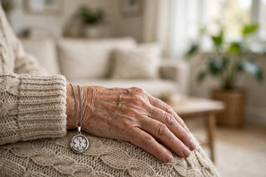 Elderly monitoring system with a motion sensor in a senior living room