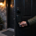 What happens when smart lock battery dies locked out: homeowner powering a dead smart lock with a 9V battery on the keypad terminals