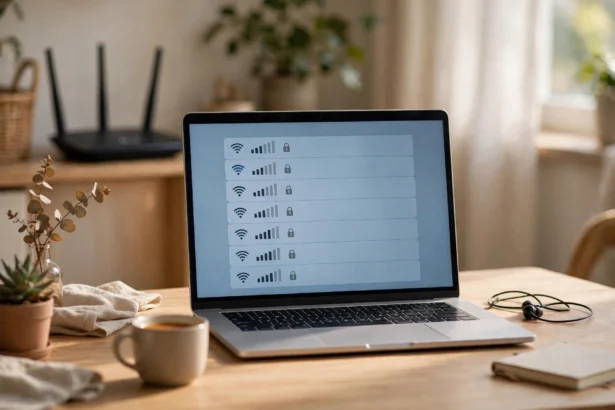 Laptop connecting to WiFi at home, showing how to connect laptop to wifi