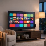Living room television set up with a Fire TV Stick for streaming