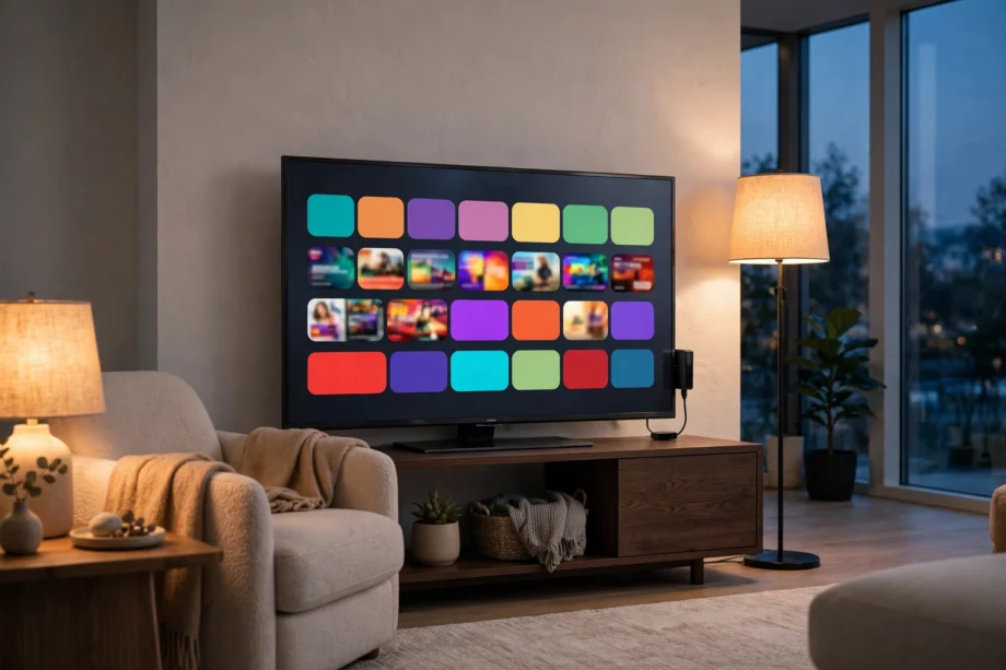 Living room television set up with a Fire TV Stick for streaming