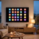 How do smart TVs work in a modern living room with streaming apps on screen