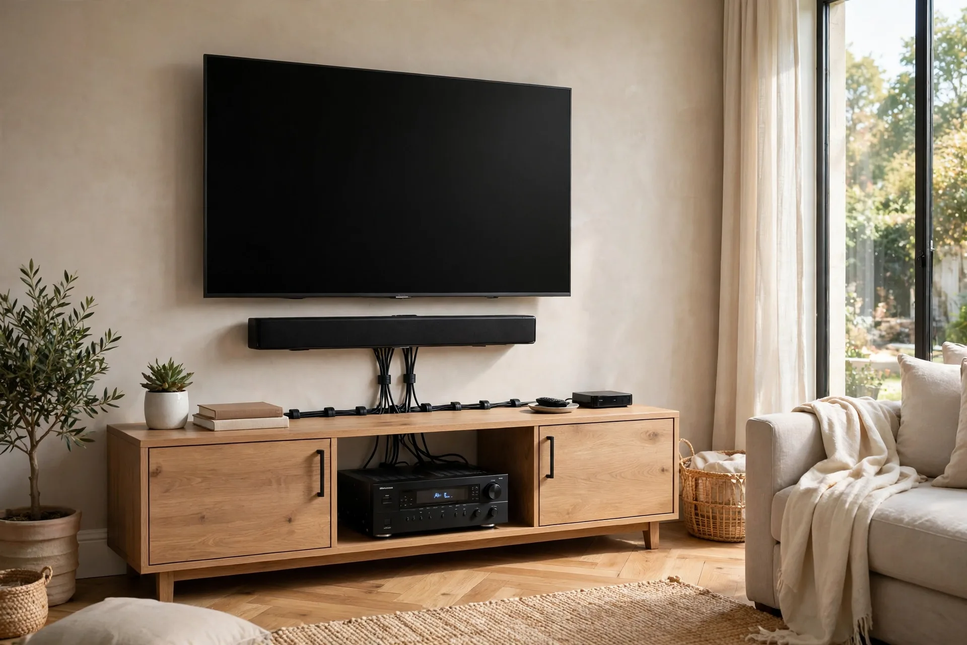 Back panel of a TV with an HDMI cable being plugged in