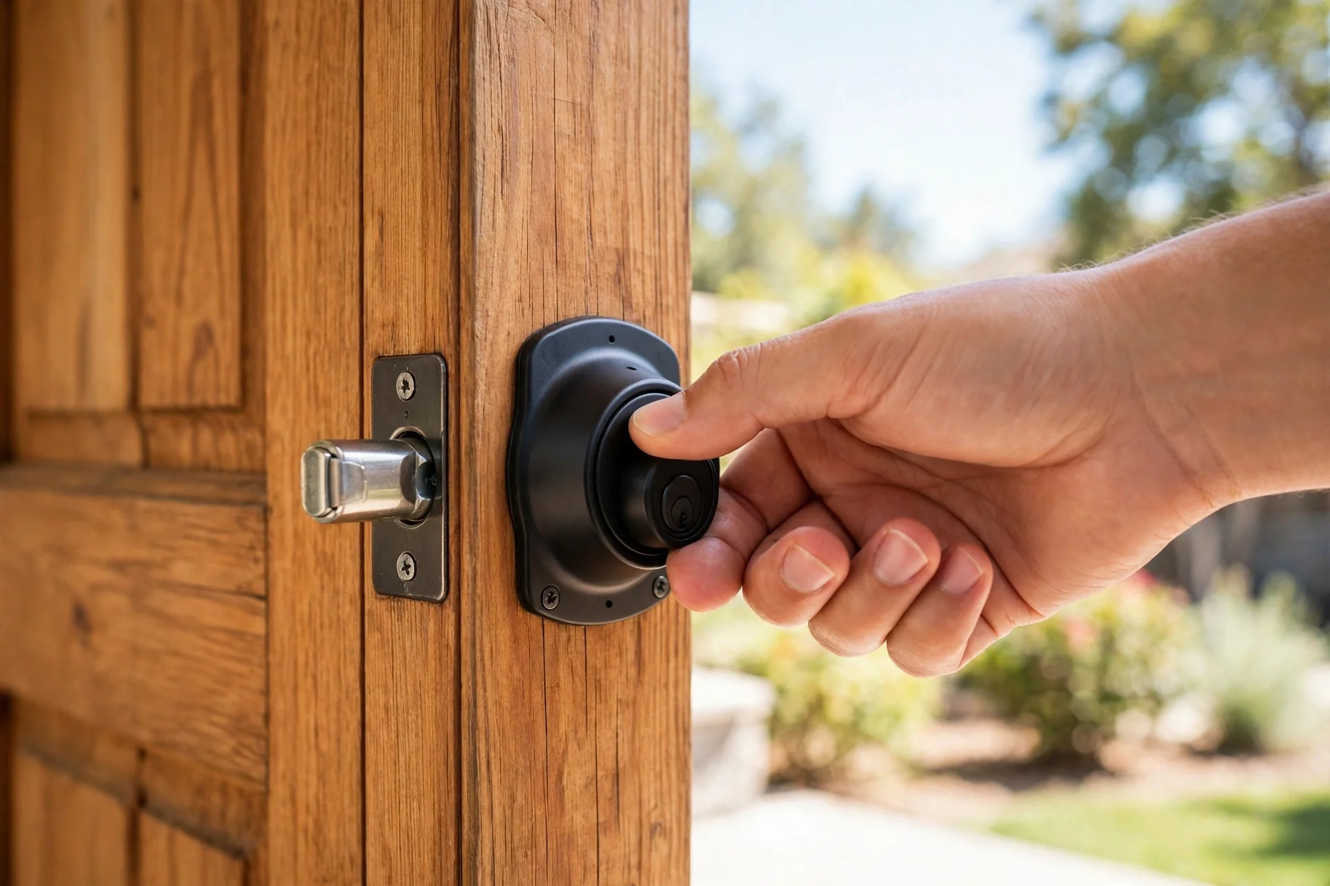Hand testing a smart lock deadbolt for smooth movement