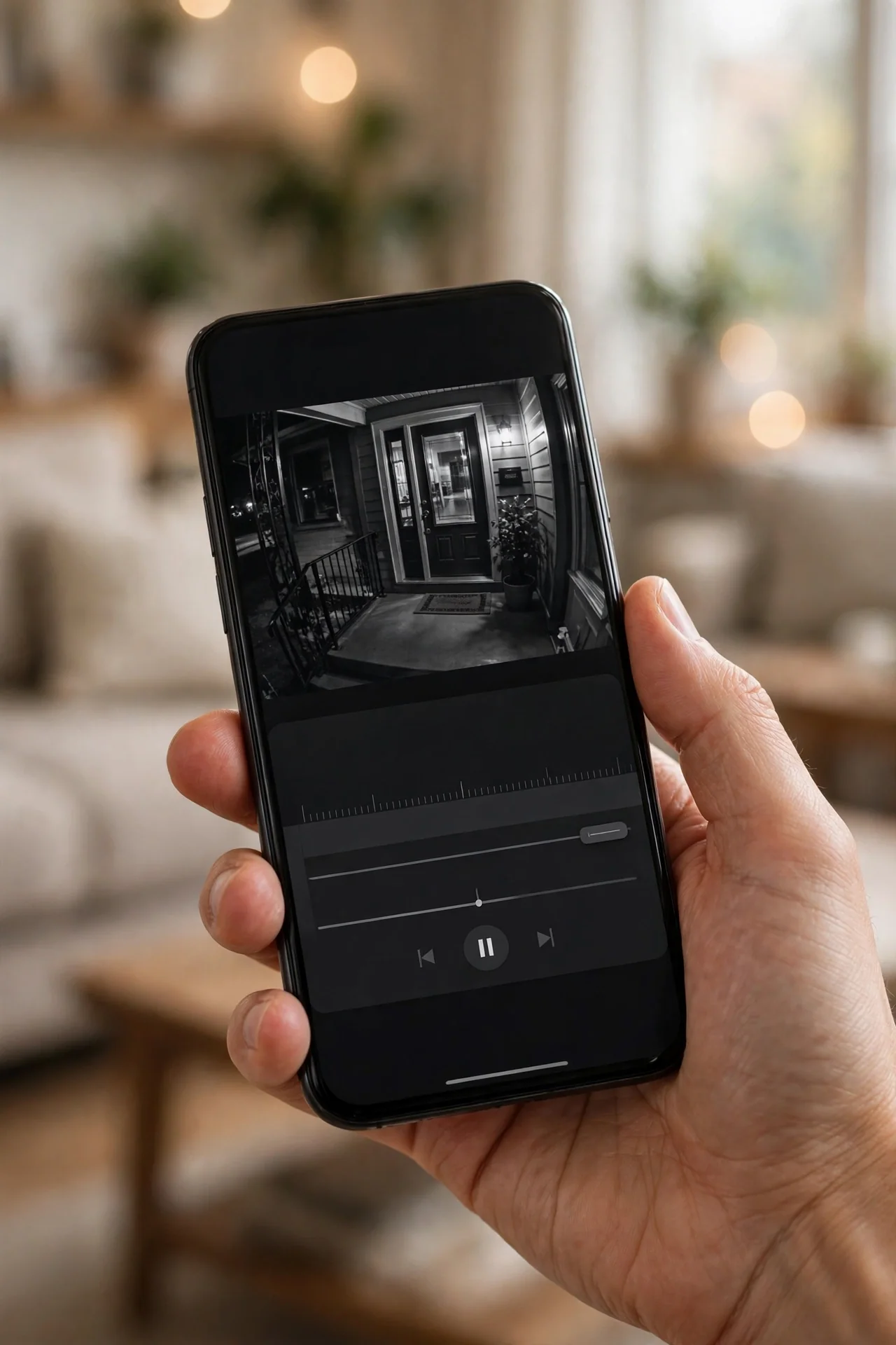 Smartphone showing a security camera playback timeline