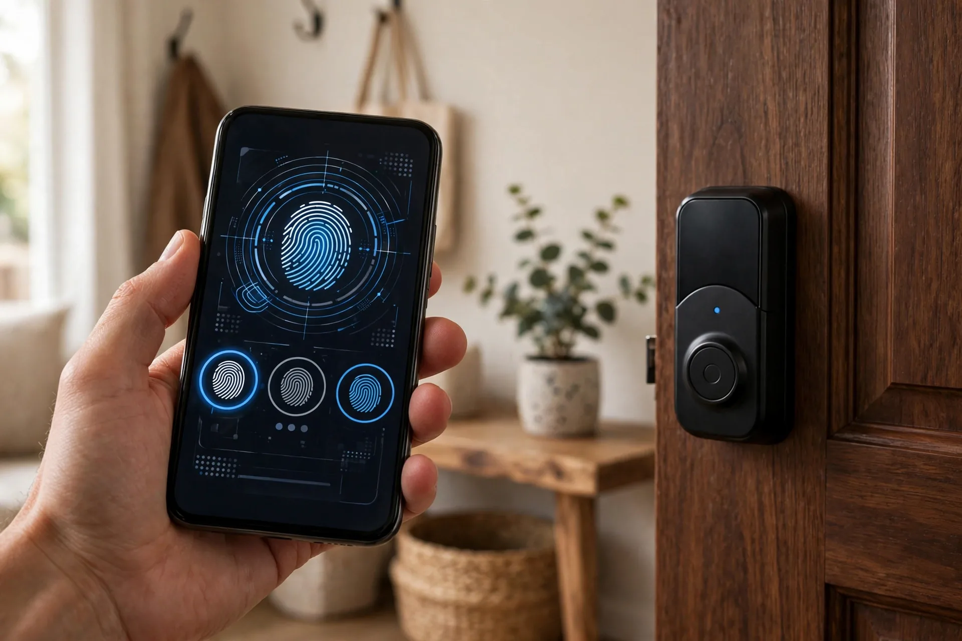 Smartphone app deleting an old fingerprint template from a smart lock