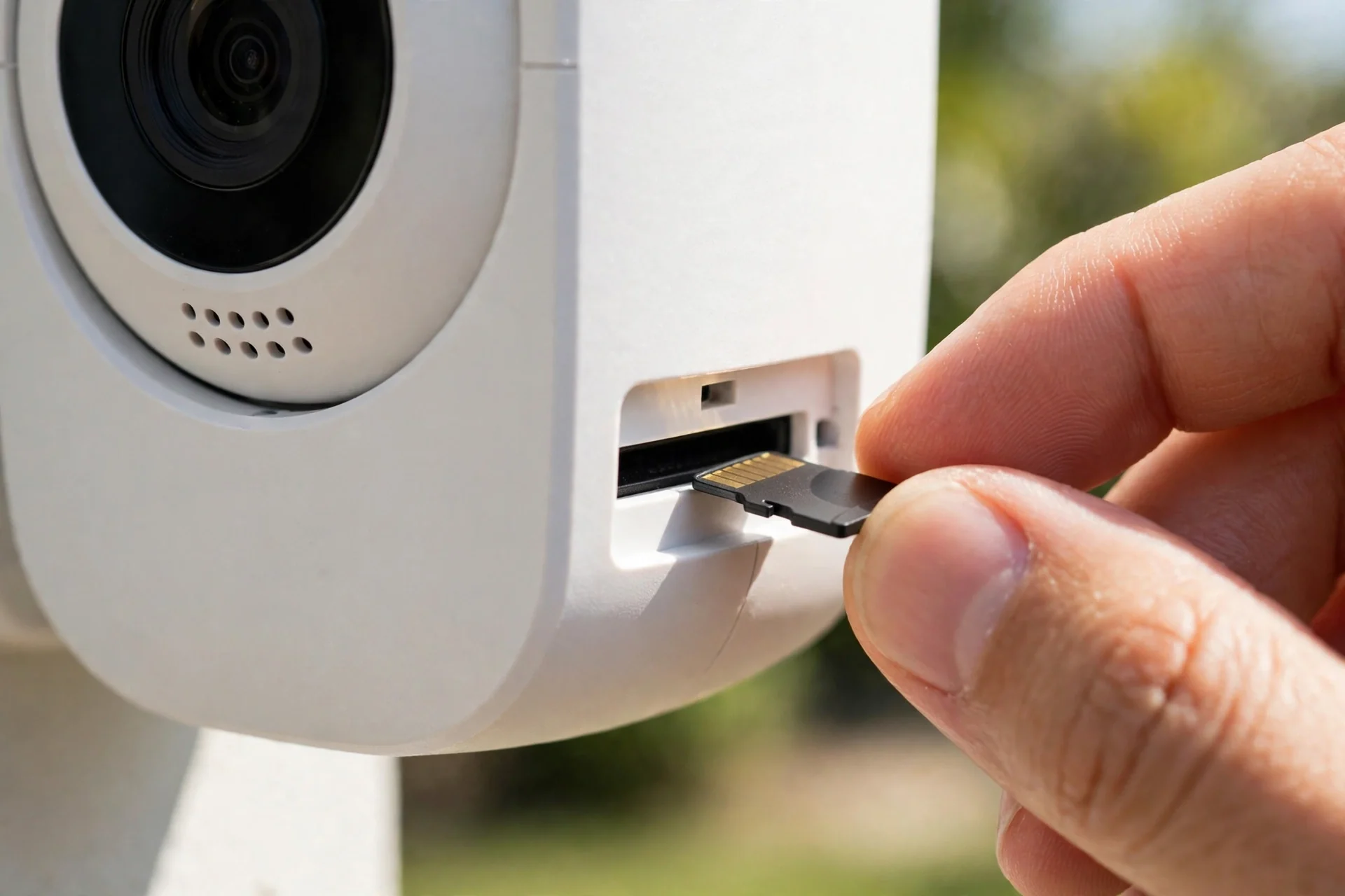 Removing a microSD card from a security camera