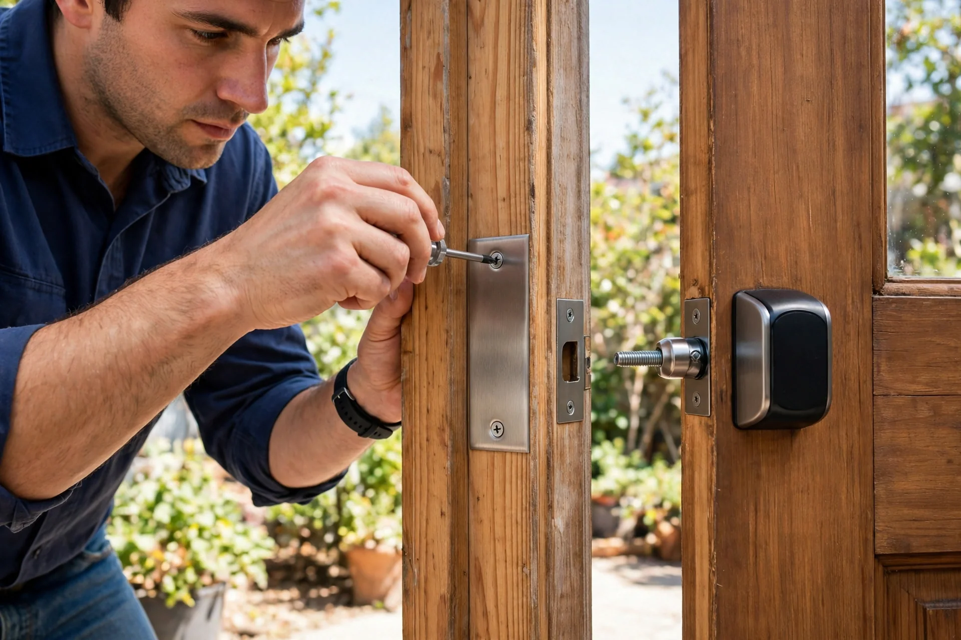 Checking smart lock strike plate alignment on a door frame