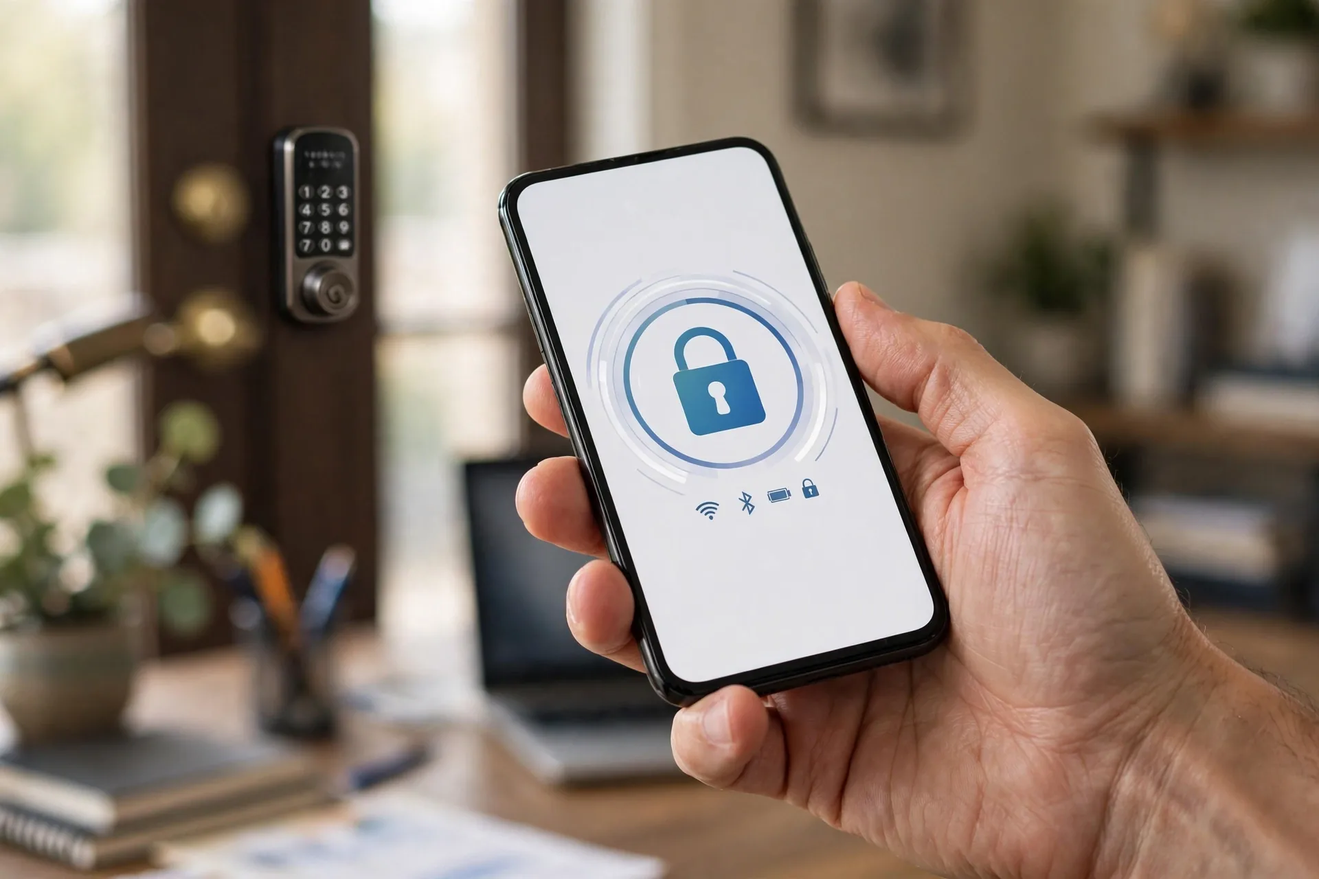 Host checking smart lock entry history on a smartphone app remotely