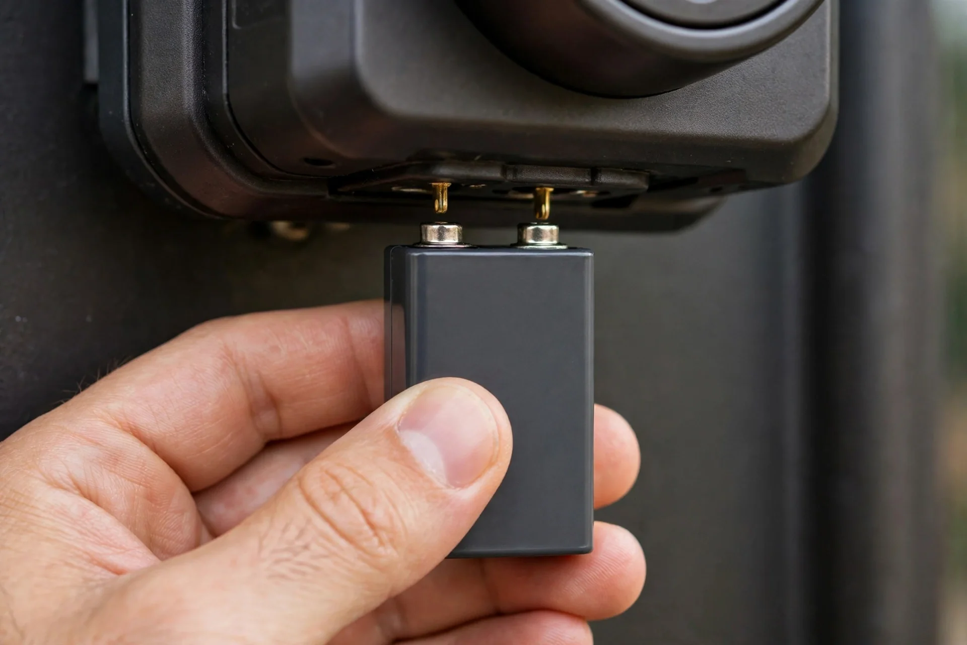 Using a 9V battery on a smart lock's emergency power terminals