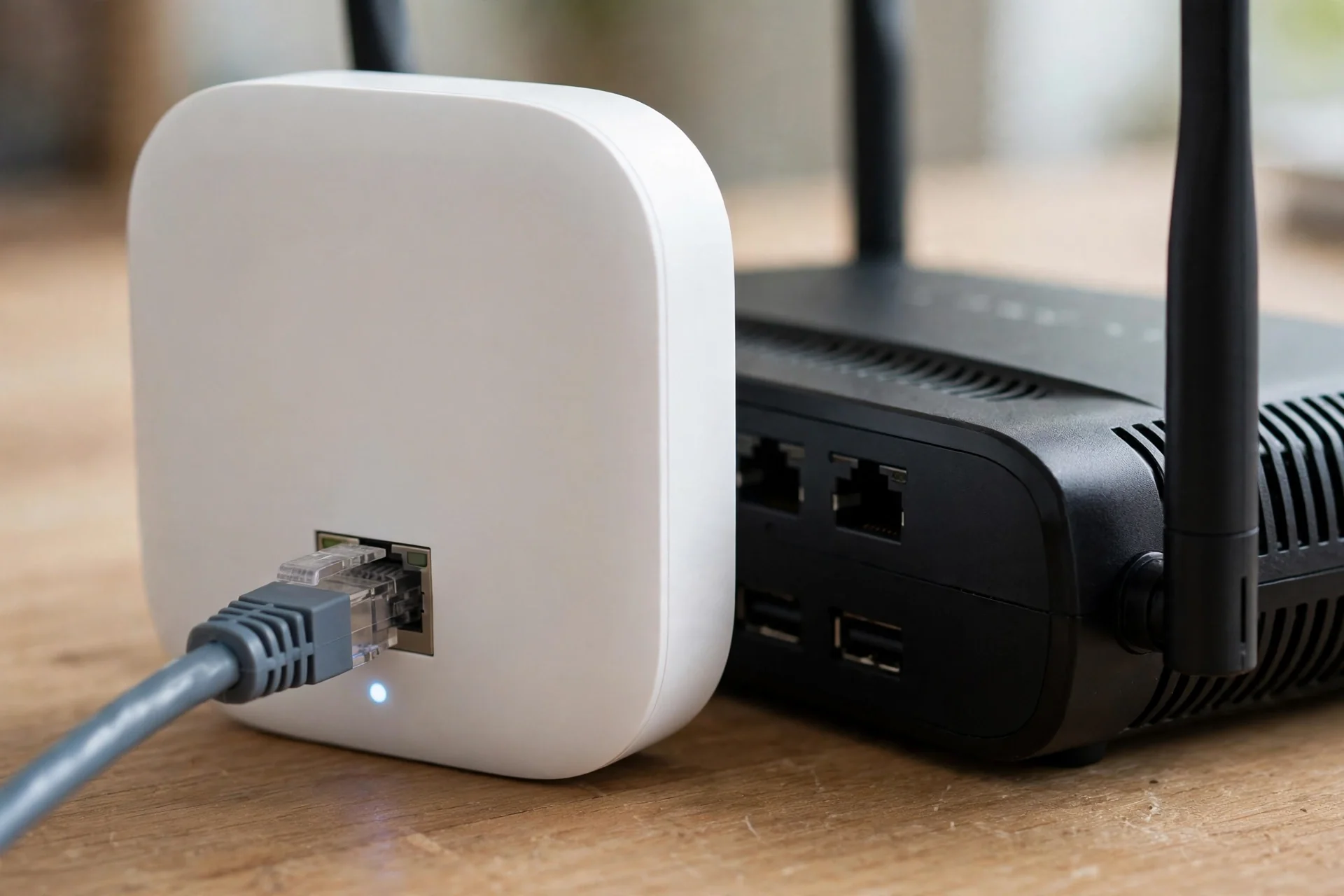 HomeBase connected via Ethernet cable to a home router