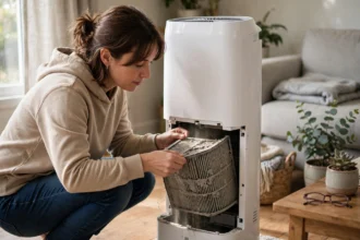 How to clean air purifier filter — removing a dusty filter