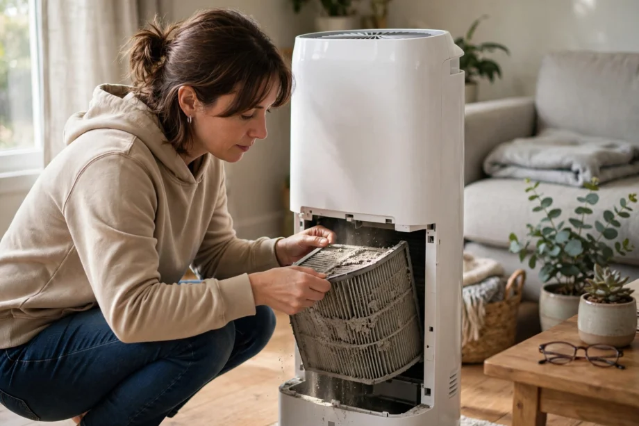 How to clean air purifier filter — removing a dusty filter