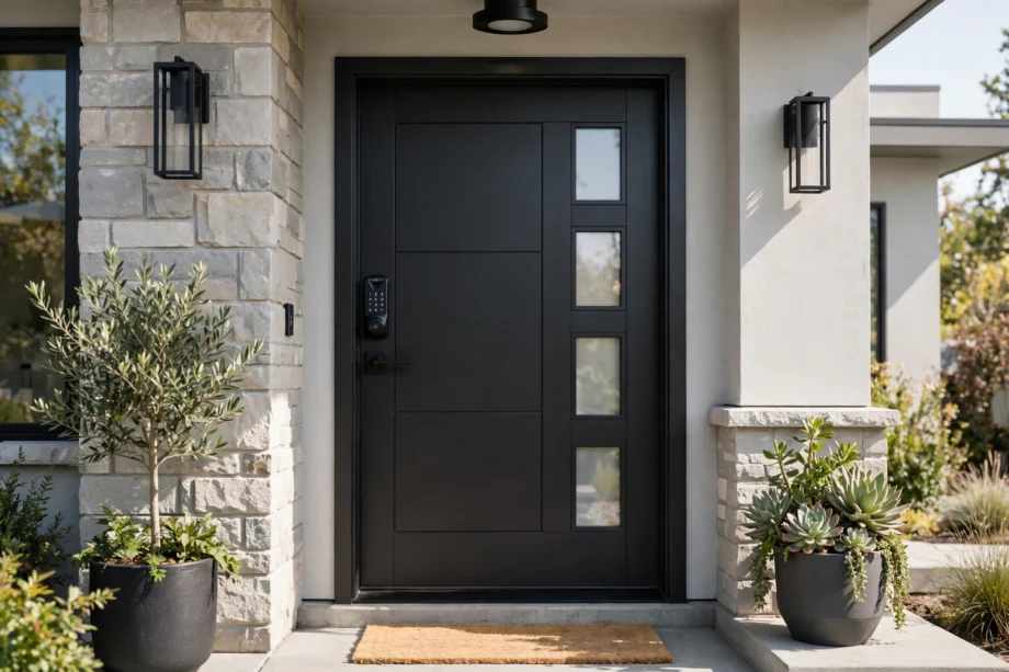 Best front door smart lock with keypad on a modern home entrance