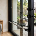 Sliding glass door lock with double-bolt lock and security bar