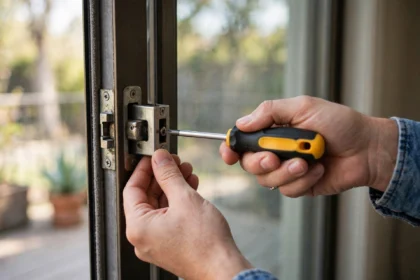 Sliding door lock replacement — installing a new mortise lock on a patio door