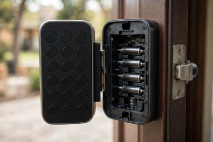 How to reset door lock code — keypad lock with battery cover removed