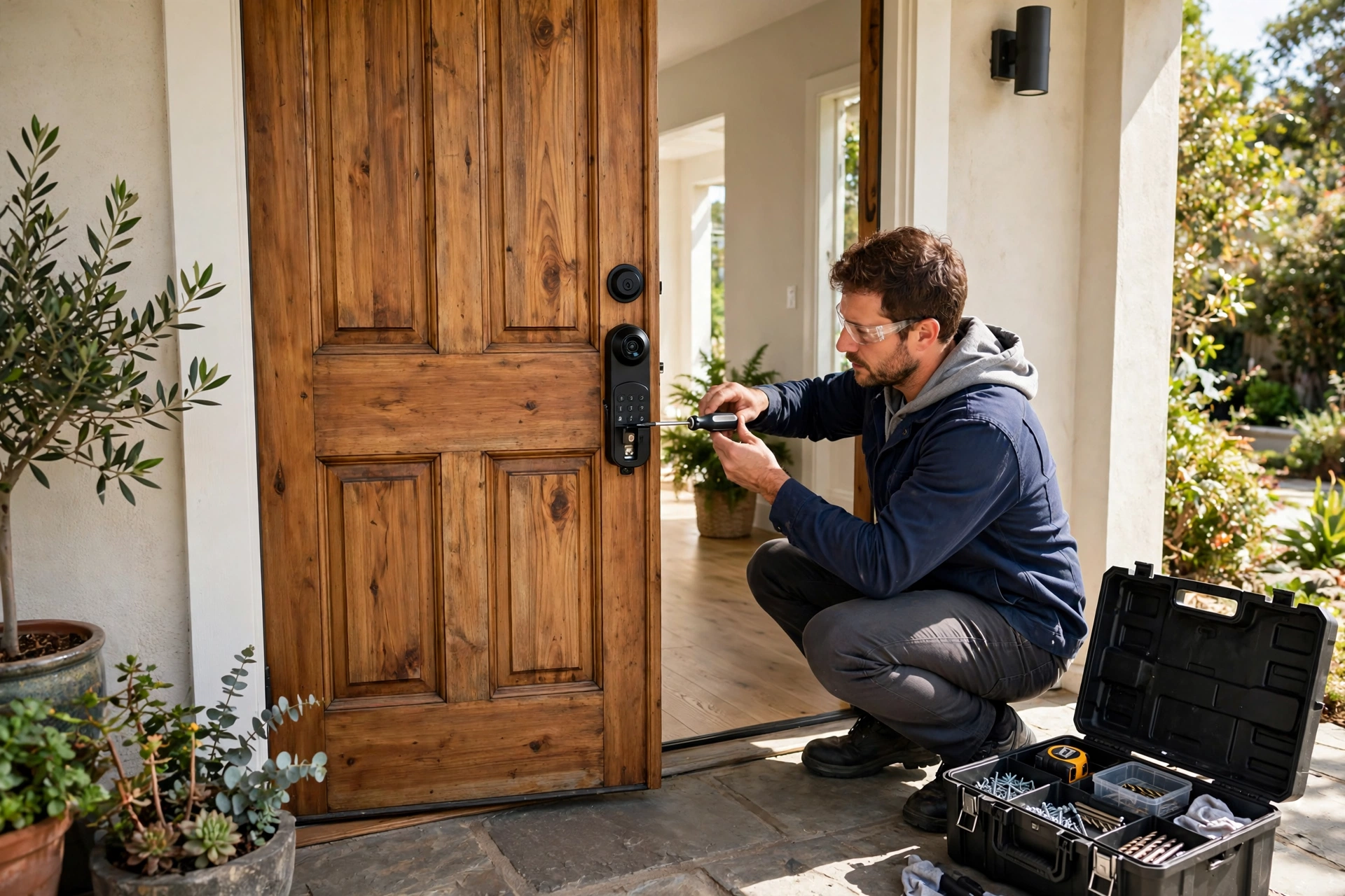 Installing a smart door lock with camera on a front door