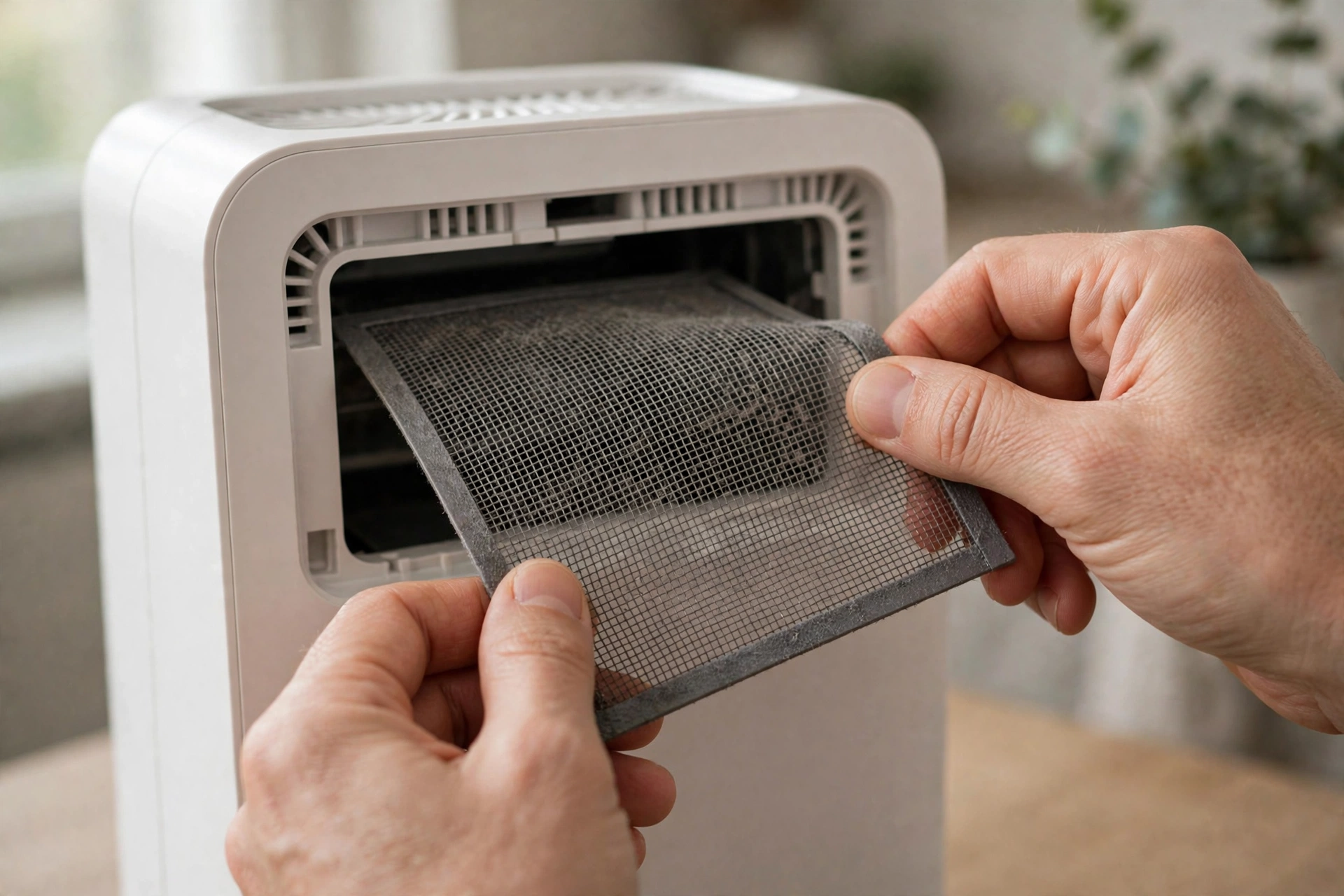 Pulling the pre-filter out of an air purifier