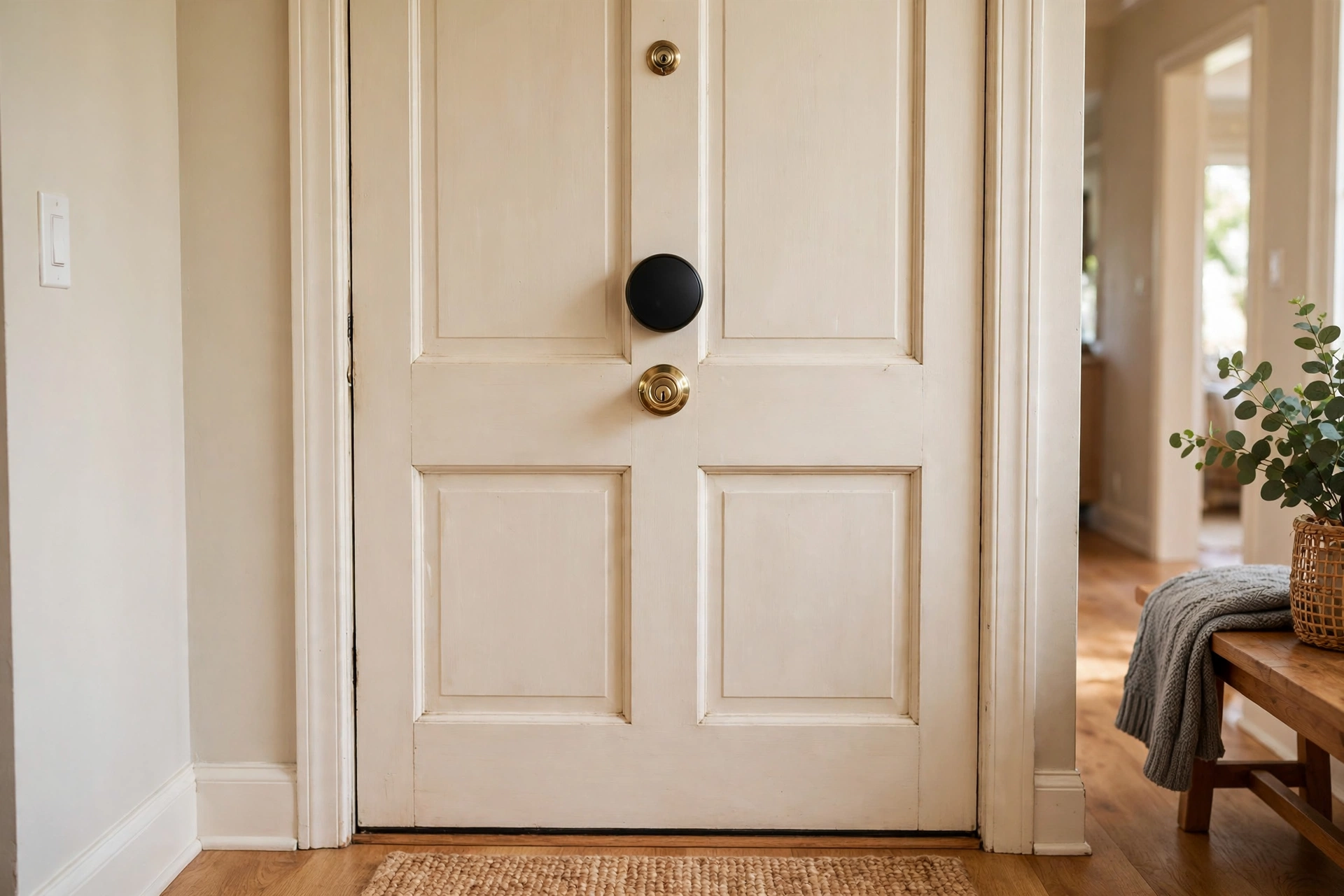 Retrofit smart lock installed over an existing front door deadbolt
