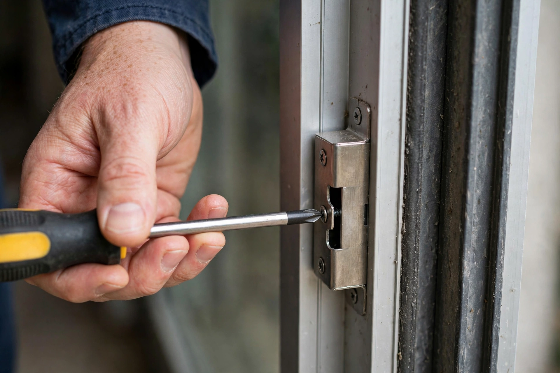Adjusting the strike plate after sliding door lock replacement