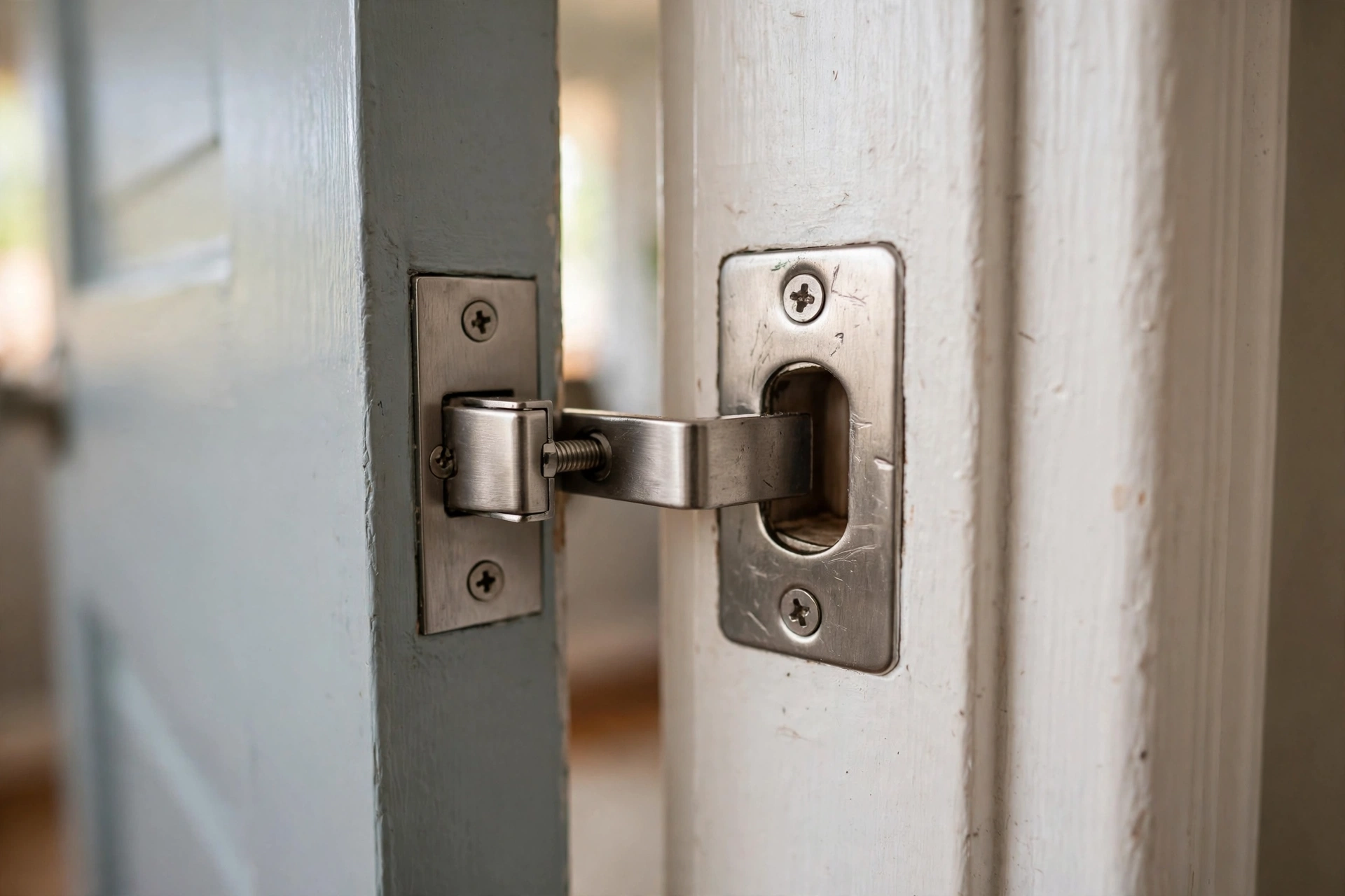 Pocket door latch aligning with strike plate