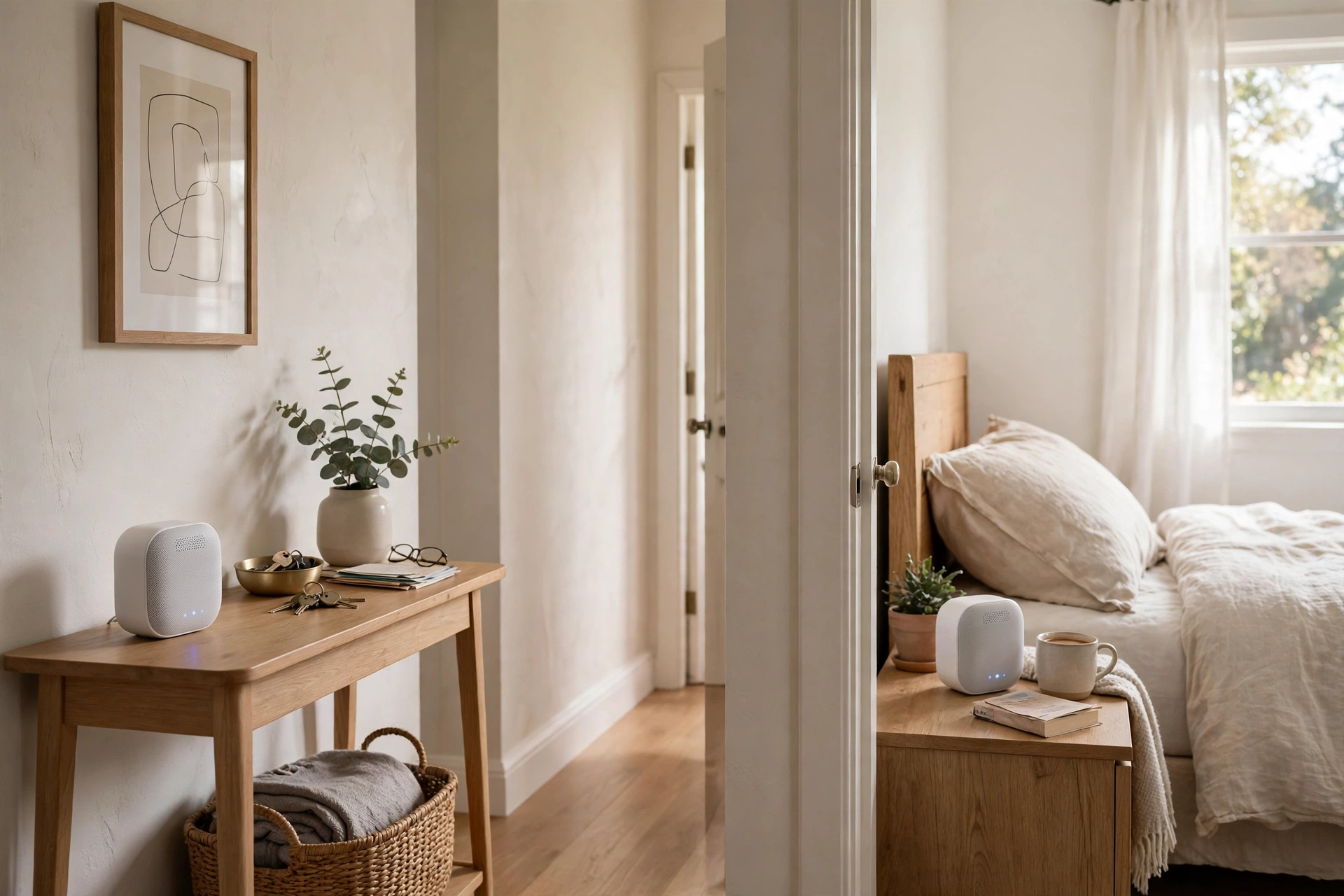 Mesh WiFi points placed in different rooms of a home