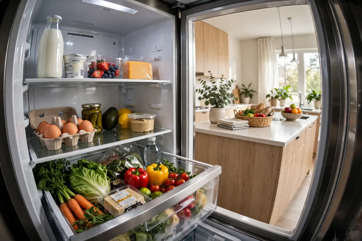Smart fridge with an inside camera in a smart kitchen appliances setup