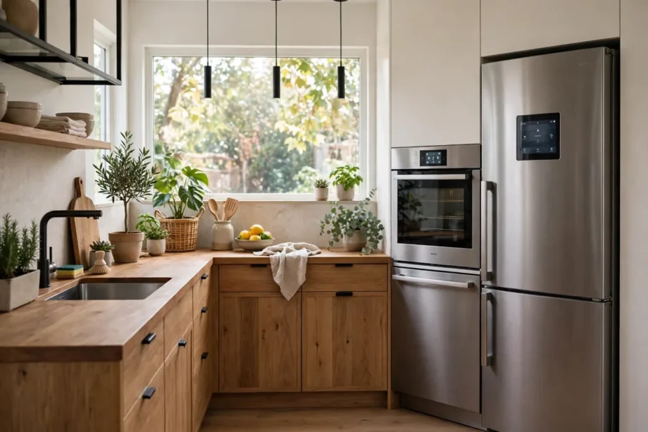 Modern smart kitchen appliances in a bright home kitchen