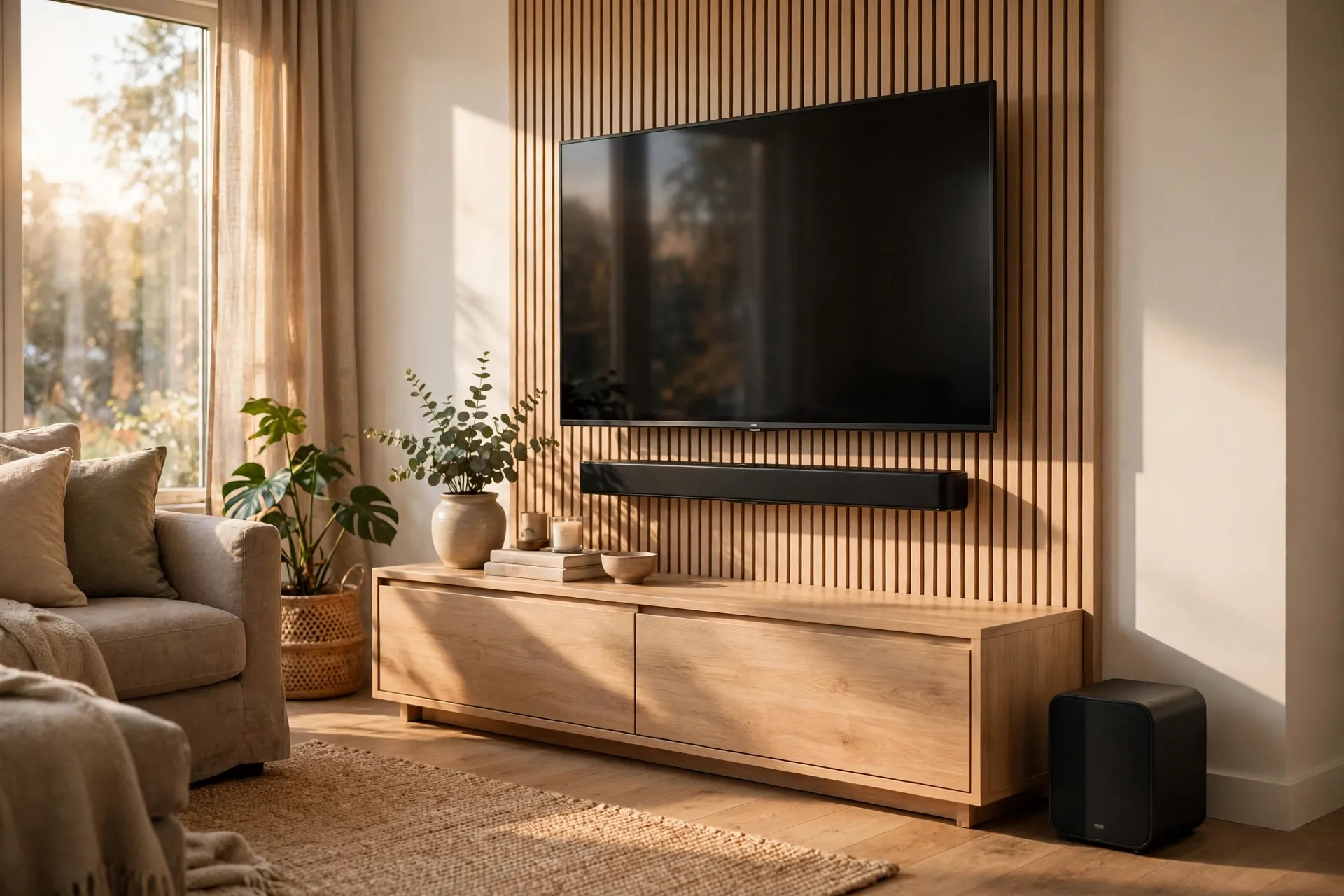 Subwoofer placed on a sofa seat during the subwoofer crawl test